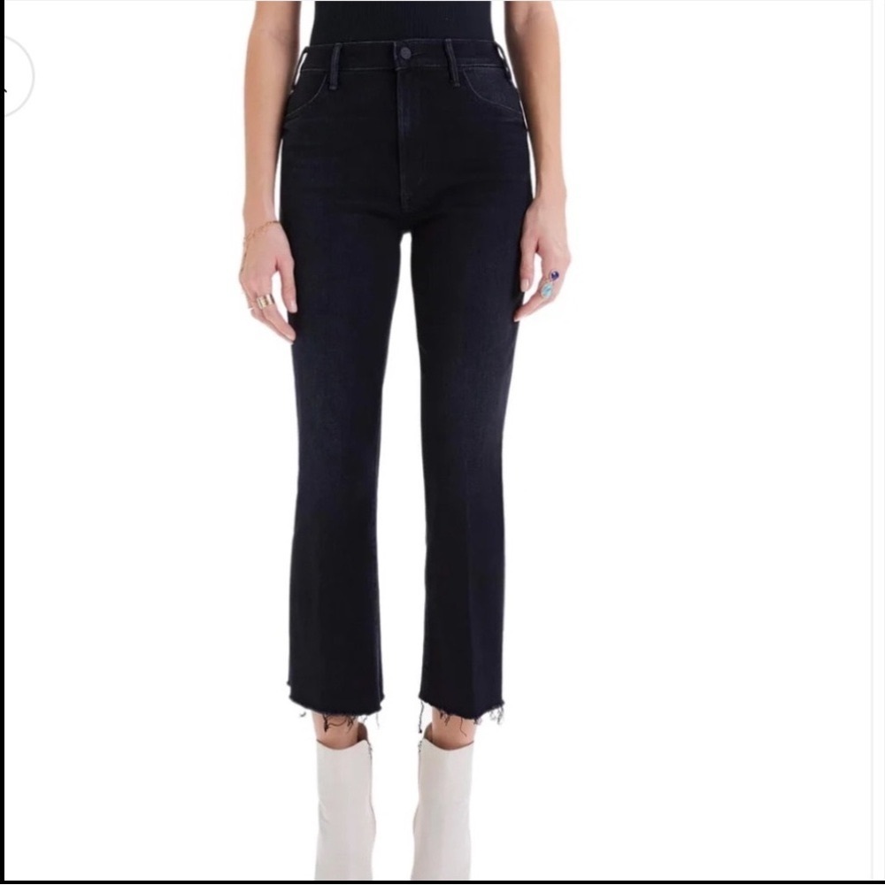 Mother The Hustler Ankle Fray Size 27 Encounters at Night Black Flared High Rise